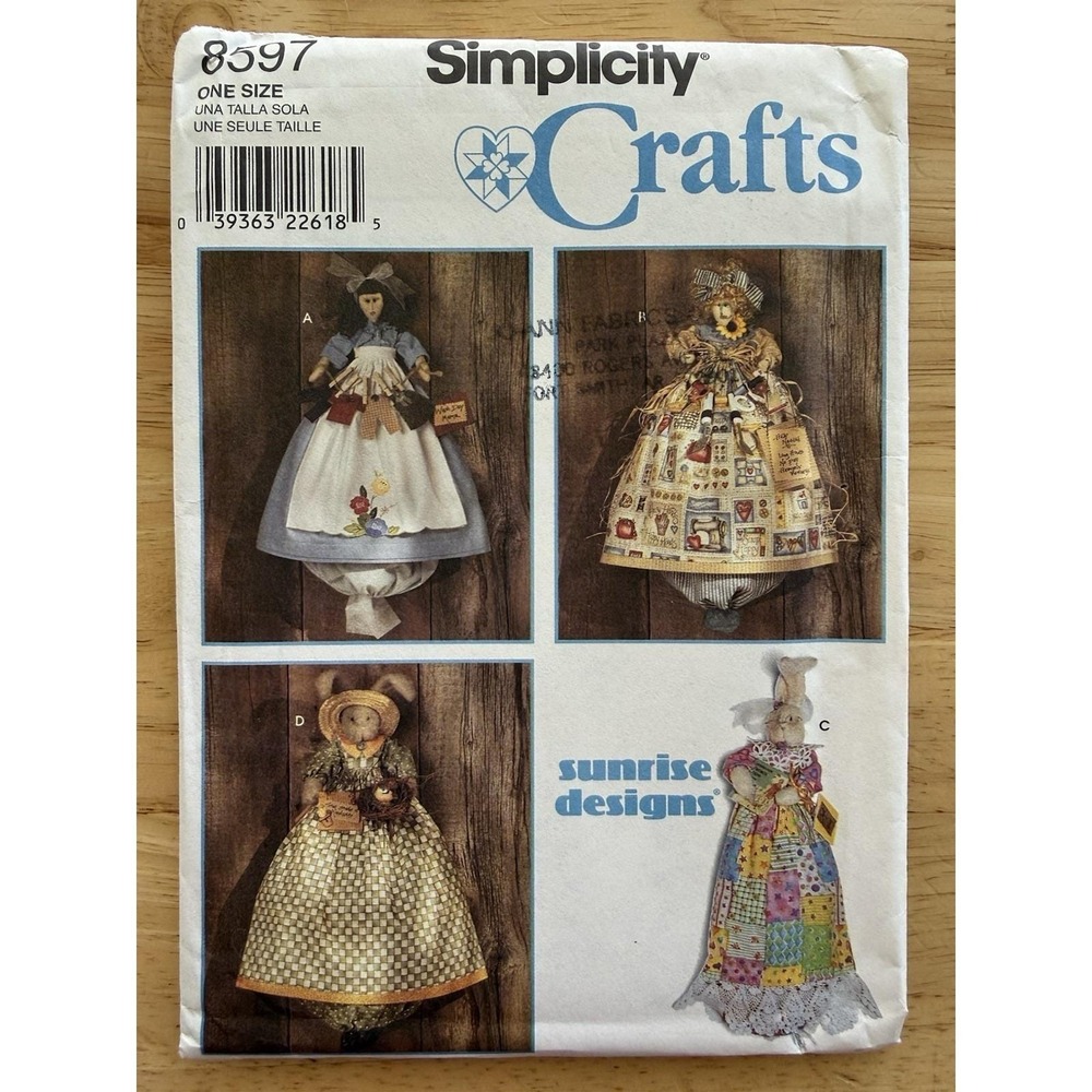 Simplicity Crafts Sunrise Designs Pattern 8597 Dryer Sheet & Plastic bag Holders